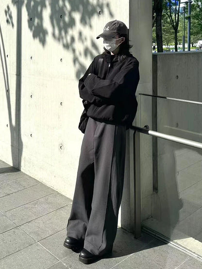 Chic Wide Leg Pleats Black Pants