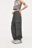 Elastic-waist Solid Cargo Pants