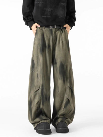 Distressed Tie Dye Denim Wide-Leg Jeans