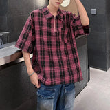 Diamond Plaid Half Zip Casual Shirt