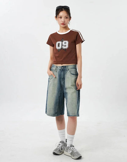 Vintage Ombre Wide Leg Denim Short