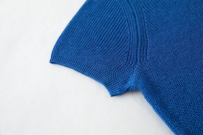 Women Retro Casual Blue Nautical Style Knit T-Shirt