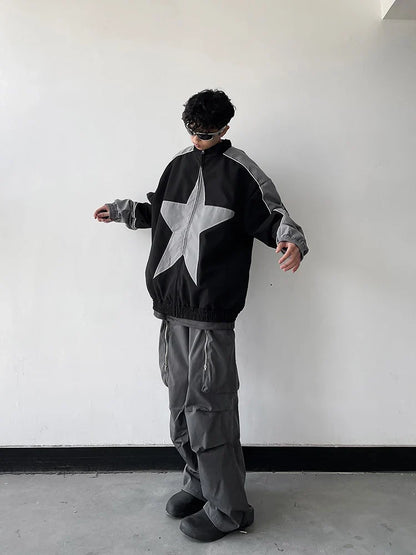 Retro Patchwork Star Varsity Jacket