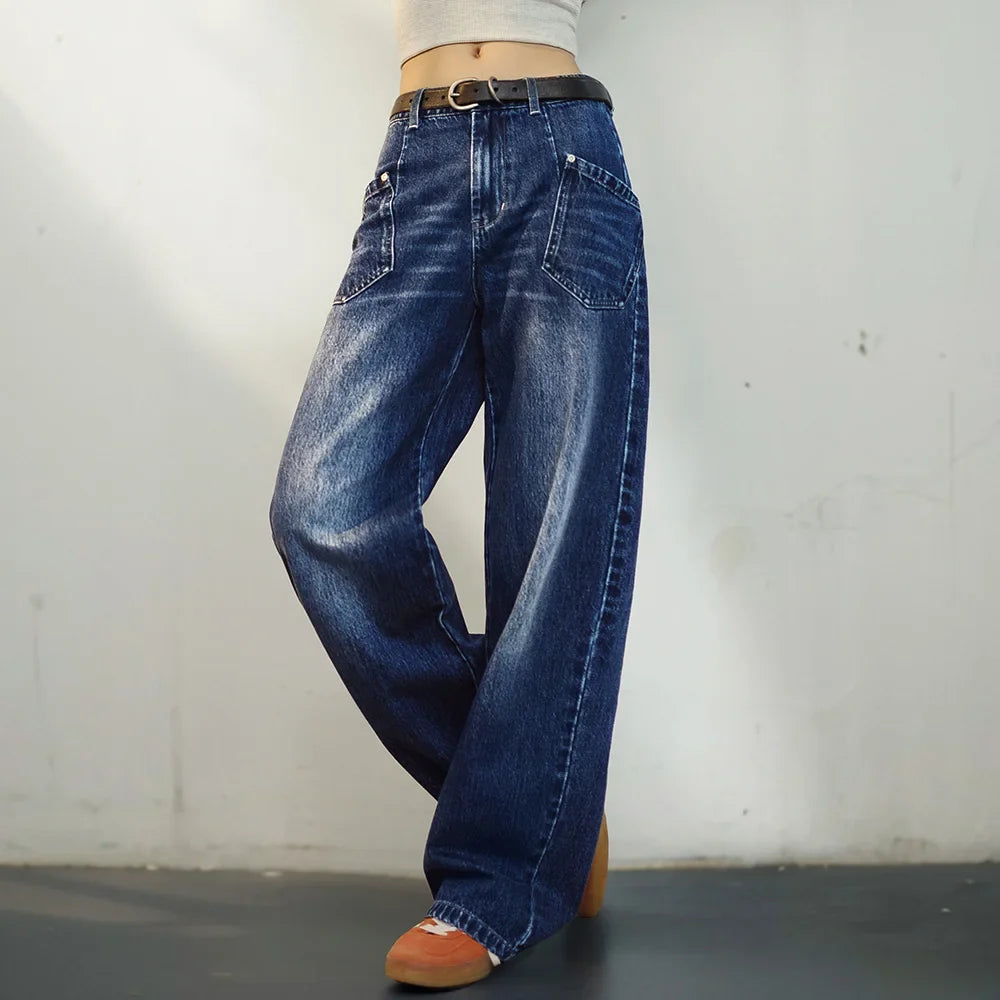 Mid Waist Multipocket Wide Leg Jeans