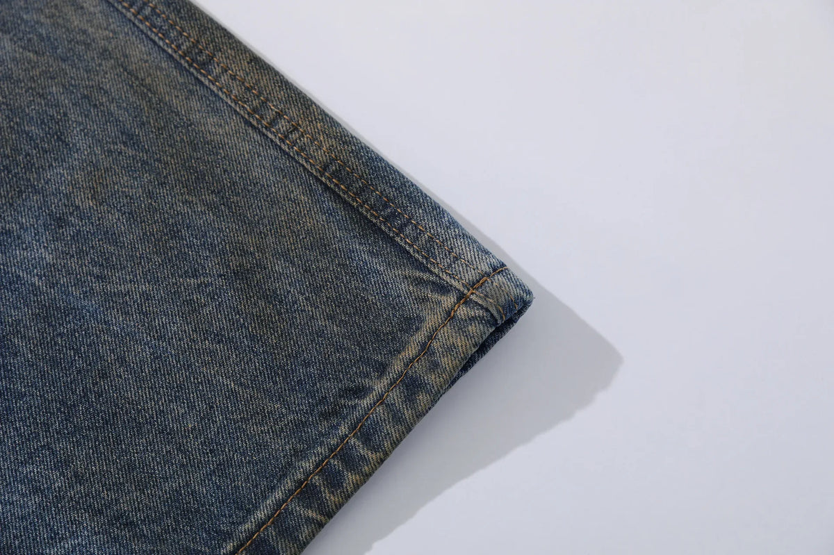 Durable Ripped Fake Two Piece Wide Leg Jeans