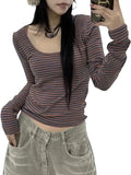 Striped Long Sleeve U-Neck T-Shirt