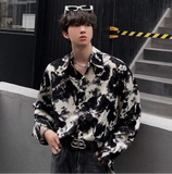 Casual Dark Korean Style Ink Painting Long Shirt