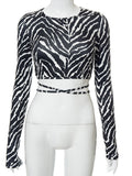 Long Sleeves Leopard Backless Slim Crop Top