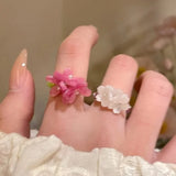 Elegant Floral Glass Bead Stretch Ring