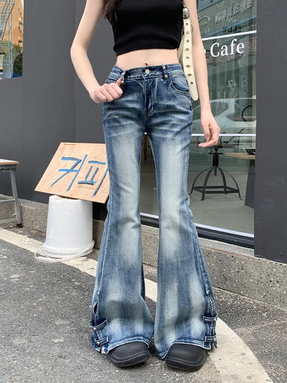 Distressed Blue Slim Flare Jeans