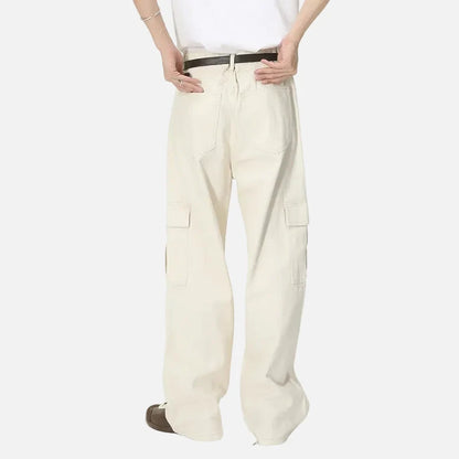 Trendy Solid Color Washed Denim Cargo Jeans