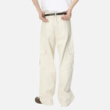 Trendy Solid Color Washed Denim Cargo Jeans