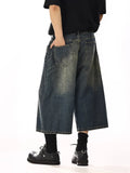 Vintage Trendy Distressed Denim Loose Fit Jorts