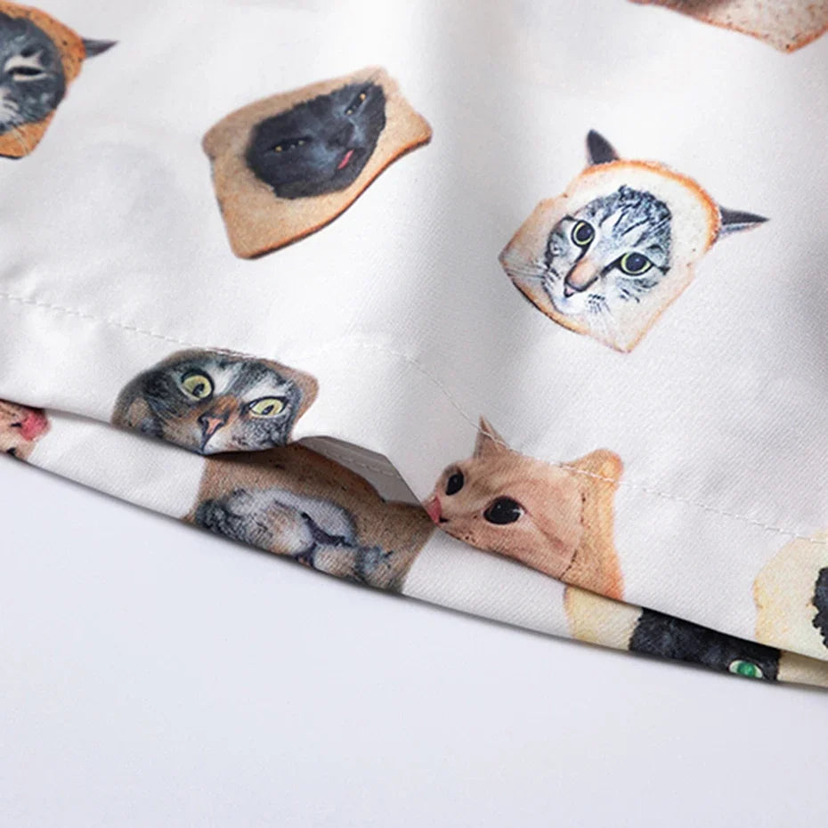 Cool Cat Print Loose Summer Shirt