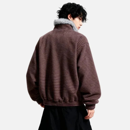 Warm Striped Fleece Lined Fur Jacket