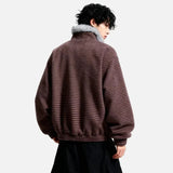 Warm Striped Fleece Lined Fur Jacket