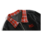 Retro American Style Plaid Varsity Denim Jacket