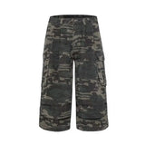 Cozy Vintage Camo Baggy Pleated Denim Jorts