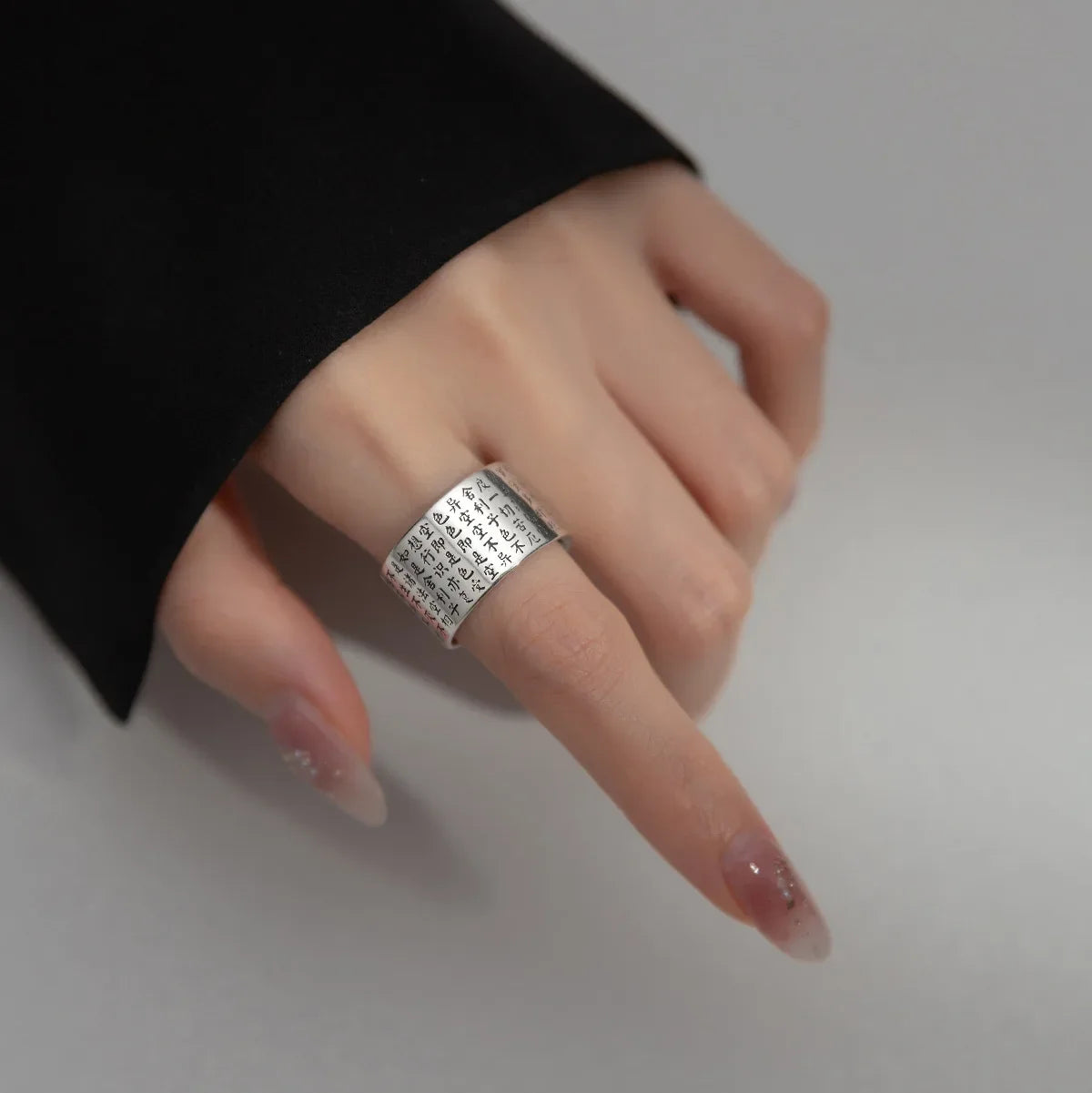 Chinese Punk Wide Word Scripture Ring