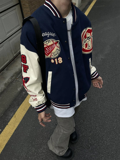 Vintage Embroidered Baseball Patchwork Varsity Jacket