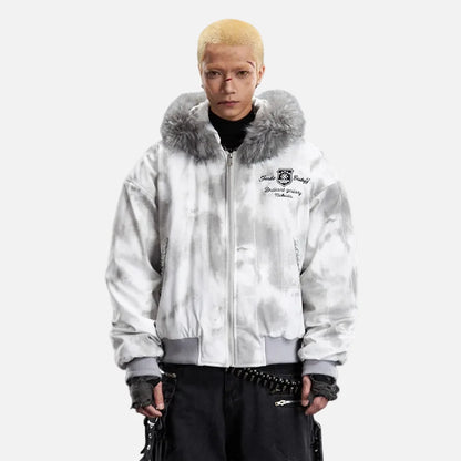 High Street Distressed Quilted Fur Hooded Jacket