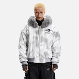 High Street Distressed Quilted Fur Hooded Jacket