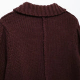 Fashionable Wine Red Knitted Lapel Neck Cardigan