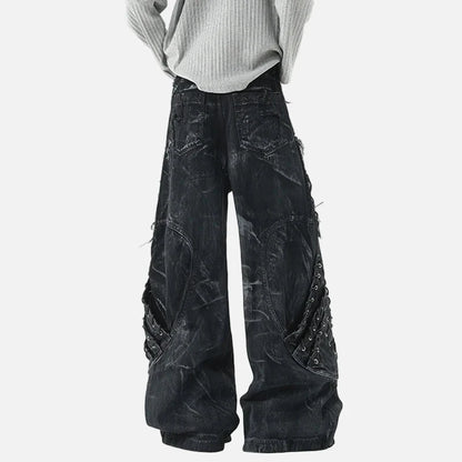 Streetwear Raw Edge Dirty Dying Denim Jeans