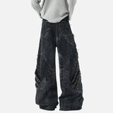 Streetwear Raw Edge Dirty Dying Denim Jeans