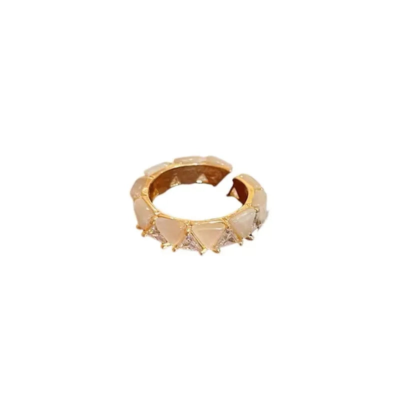 Luxury Zircon Opal Gold Open Ring