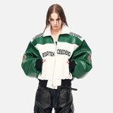 Durable Letter Printed Leather Motorcycles Jacket