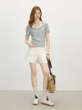 Layered Knit Lapel Short Sleeve T-Shirt