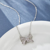 Exquisite Luxury Sparkling Zirconia Bow Pendant Necklace