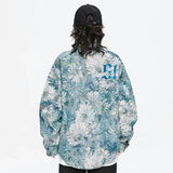 Trendy Gothic Daisy Print Varsity Jacket