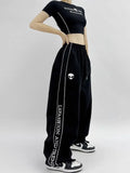 Black American Style Trend Printed Drawstring Sweatpants