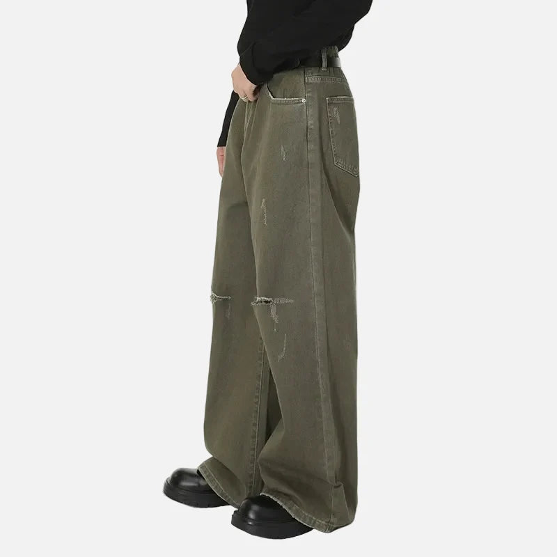 Vintage Green Distressed Loose Fit Jeans