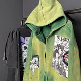 Y2K Green Retro Oversized Tie Dye Zip Sweatshirt
