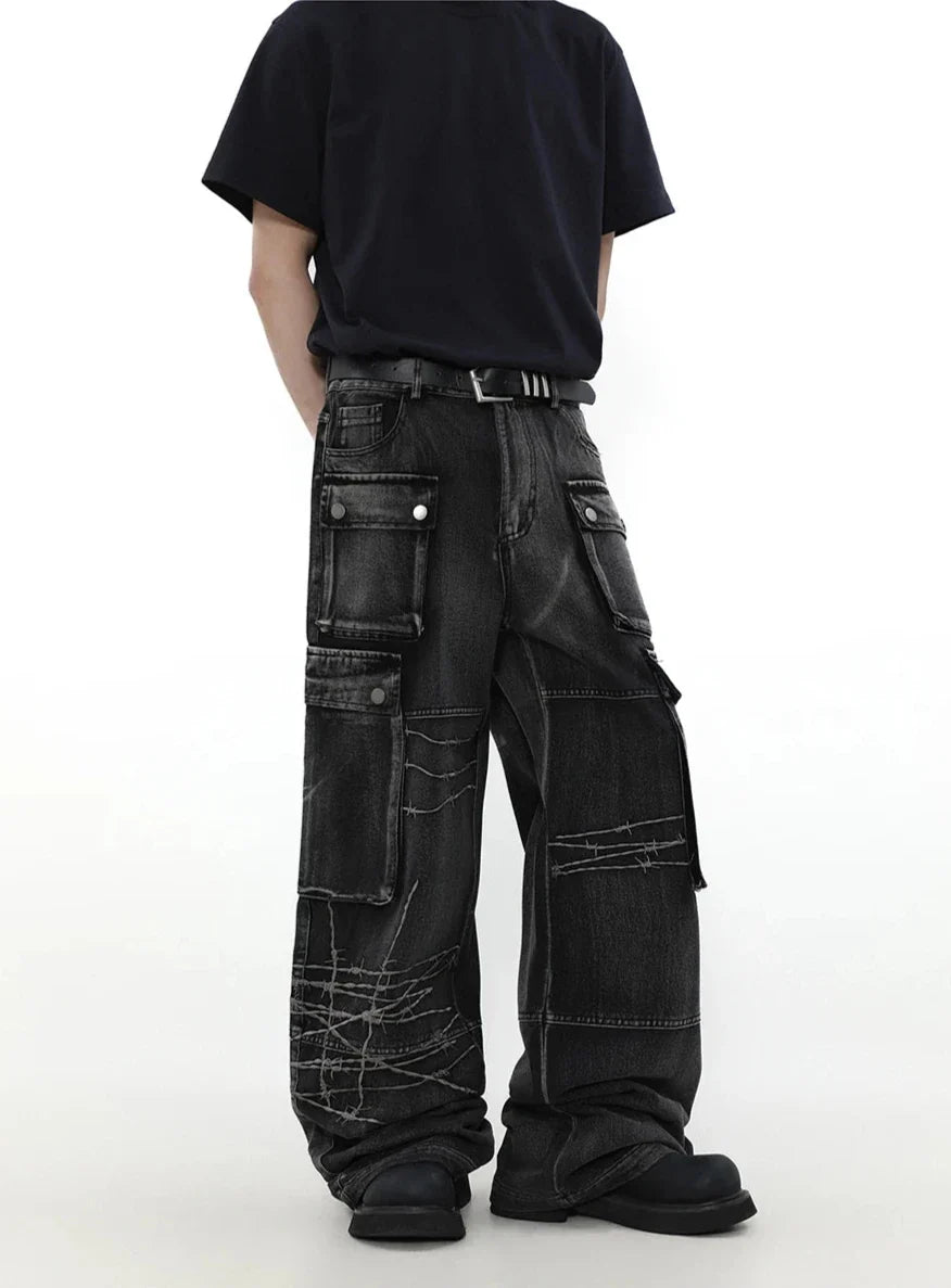 Graffiti Patch Cargo Denim Pants