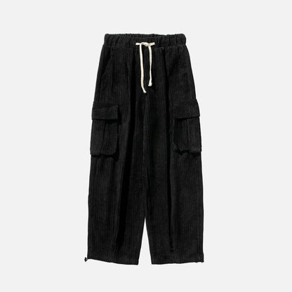Flattering Corduroy Elastic Waist Cargo Sweatpants