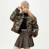 Women Camouflage Short Padded Winter Fur Jacket