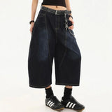 Retro Casual Loose Solid Color Denim Jorts