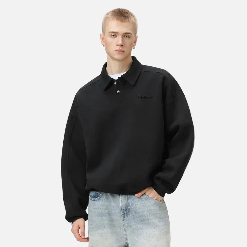 Autumn Letter Print Loose Turn Down Collar Sweatshirt