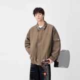 Warm Contrast Plaid Collar Button Up Leather Jacket