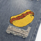 Food Court Embroidery Denim Pants