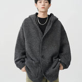 Vintage Cool Cozy Gray Hooded Knitted Cardigan