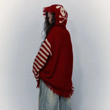 Y2K Fringed Skull Loose Sweater