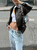 Women Chic Fashionable Zipper Leather Jacket