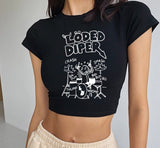 Y2K Drummer Gothic Letter Pattern Crop Top