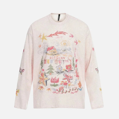 Flattering Graffiti Print Long Sleeve T-Shirt
