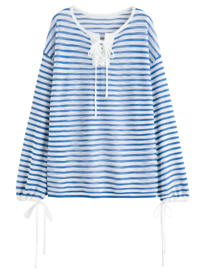 Elegant Striped French Holiday Long-Sleeved T-Shirt